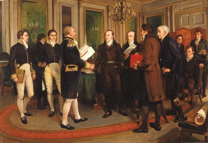"The Signing of the Treaty of Ghent, Christmas Eve, 1814" by Amédée Forestier (c. 1915)