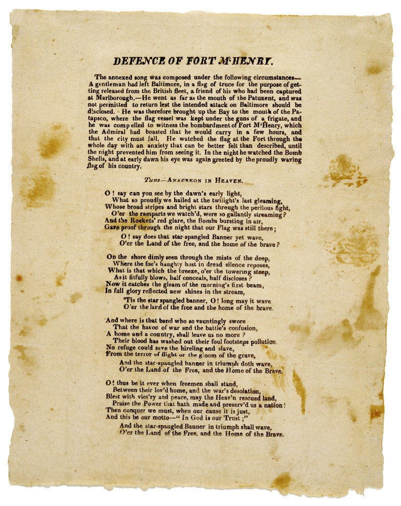 1814 Broadside Imprint of Anthem
